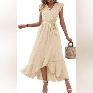 Elegant Cream Sleeveless Wrap Dress, Large
